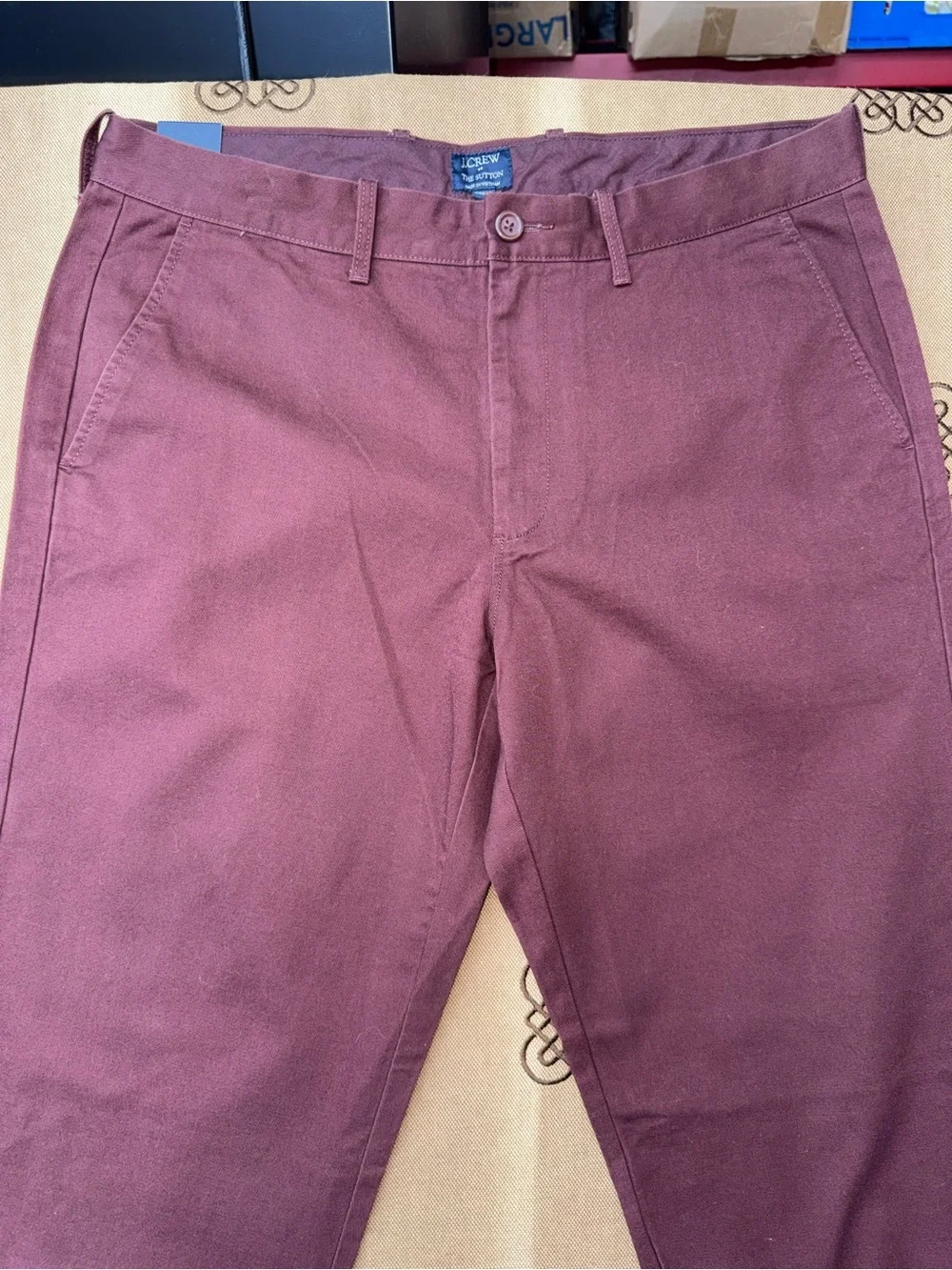 J.Crew NWT! Men'S The Sutton Slim Fit Pants In Burgundy Size 34